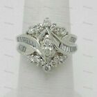 2Ct Marquise Cut Diamond Engagement Cluster Ring 14k White Gold Plated