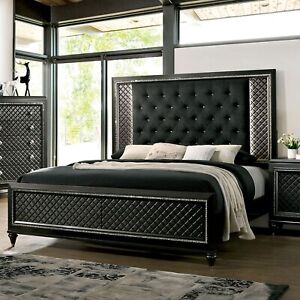 Contemporary Metallic Gray Bedroom Furniture 1pc Eastern King Size Bedroom Bed
