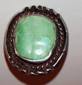 Vintage Navajo Old Pawn Sterling Silver Turquoise Ring Size 8 Marked Z