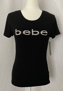 NWT  bebe:  Sport Rhinestone logo  Color Black  T- Shirt Short Sleeve  Size M.