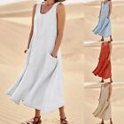 Dress  For Women 2022 Fashion Casual Solid Cotton Linen Dress Sleeveless With