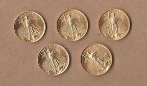 Lot Of (5) 1998 American Eagle 1/10 Ounce Gold Coins - Totals 1/2 Ounce (#3