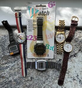 👀 Vintage Quartz Watch Lot Timex Indiglo Disney Charles Hubert Pulse Meter LCD