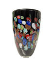 Black Vase With Multicolored Fused Glass Beads Murano