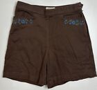 Vintage 90s does 50s Chocolate Brown Hot Pants 4 / S Floral Embroidered Stretch