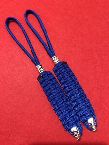 550 Paracord Gutted Knife Lanyard 2pk Electric Blue Bottom Skull And Bead