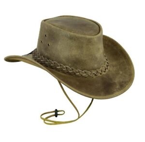 Western Aussie Style Crazy Horse Suede Leather Cowboy Hat