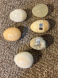 Lot of 6  3 inch Vintage Hand Carved Mexico Onyx Stone Eggs