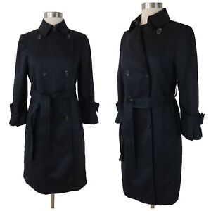 ANN TAYLOR Women's Black Linen Blend Flounce Sleeve Trench Coat XS NEW