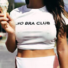 Woman Short Sleeve Crop T-shirt No Bra Club letter Printed Crop Top S-3XL Shirt
