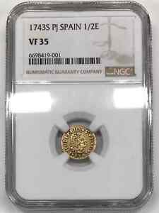 1743 S PJ Spain Gold 1/2 ESCUDO NGC VF-35 - Felipe V