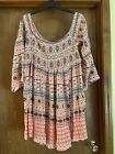 Torrid Sz 3 Babydoll Style Top With Smocking Bell Sleeves Tags Geometric Pattern