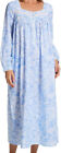 New $78 Eileen West Blue Roses WOVEN COTTON LAWN Long Ballet Nightgown Pockets L