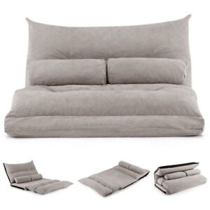 Floor Sofa Bed 42-Position Adjustable Sleeper Lounge Couch 2 Lumbar Pillows Gray