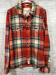 Abercrombie & Fitch Red Paid Flannel Button Up Shirt Size XL