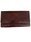 Fossil Trifold Wallet Vintage Brown Leather Long Check Book Holder Snap