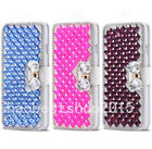 Bling Crystals Sparkly Diamonds Leather Stand Wallet Slots Flip Phone Cover Case