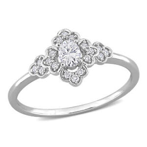 AMOUR 1/4 CT TDW Oval and Round Diamond Vintage Engagement Ring In 14K White