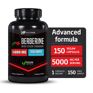 Healthfare Berberine with Ceylon Cinnamon 5000mg 150 Caps Heart Health & Immune