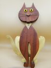 Wood And Brass Mid Century Cat Wall Hanging