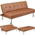 Convertible Futon Sofa Bed Tufted Faux Leather Futon Couch Bed Lounge Sofa Brown