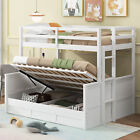 Twin Over Full Wood Bunk Bed with Hydraulic Storage with Ladder and Guardrails