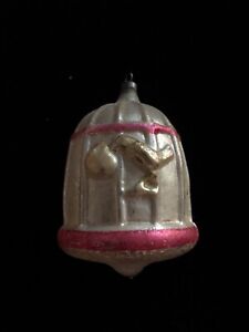 RARE Antique Glass Figural Bird Cage Vintage Christmas Ornament Germany-1900s