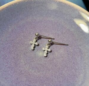 Men Ladies Real 925 Sterling Silver Cross Earrings Studs Iced CZ Christian Gift