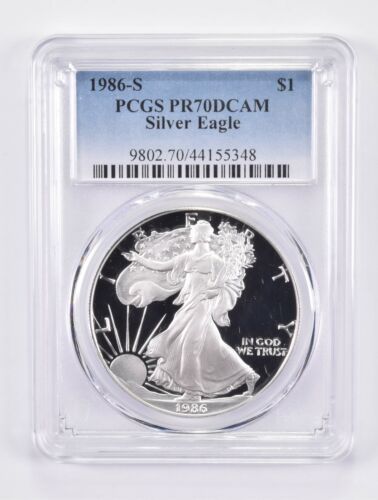 1986-S PR70 DCAM American Silver Eagle PCGS Blue Label