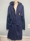 NWT Mens Polo Ralph Lauren Polo Logo Hooded Bath Robe S / M Blue Yellow Logo