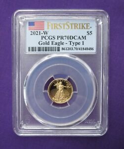 New Listing2021-W 1/10 oz $5 Proof Gold American Eagle PCGS PF 70 DCAM First Strike TYPE 1