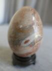 Vintage Hand Carved Polished Onyx Marble Stone Egg w Wood Stand Decoration 3