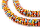 Lava Fire Fused Rondelle Recycled Glass Beads 11mm Ghana African Multicolor Disk