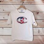 Champion T Shirt Mens M Medium White American Flag Logo Patch Graphic Tee Y2K