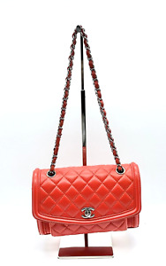 Chanel Quilted Red Lambskin Leather Geometric Flap Bag