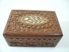 Jewelry Trinket Hand Carved Wood Box  Vintage Floral Inlay Hinged 6 in x 4 in