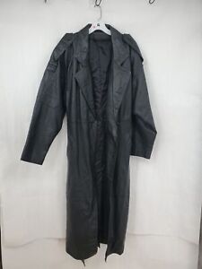 Women's Black Leather Long Sleeve Belted Button Front Trench Coat Size XL