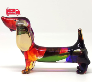 Dachshund Miniature Figurines Dog Animals Hand Blown Glass Art Gold Trim Collect