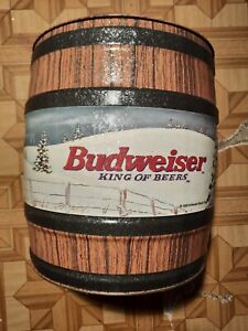 BUDWEISER/CLYDESDALE  POPCORN TIN EMBOSSED WINTER SCENE VERY RARE