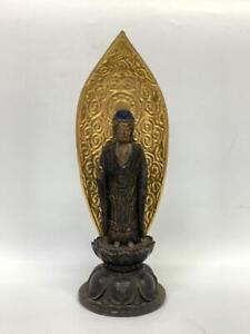 BUDDHA AMIDA NYORAI AMITABHA Wooden Statue 14.1 inch 19TH C EDO Japanese Antique