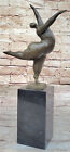Signed Abstract Prima Ballerina after Botero Bronze Marble Base Sculpture Statue