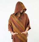 Mens Poncho Brown Handmade Cashmere Wool with Large Hood and Pockets Jungle Prim