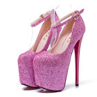 Glittering Drag Queen Men's Heels Platform Pink Crossdresser Ankle Strap Shoes