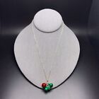 Dainty Jingle Bell Pendant Necklace Red Green Silver Tone Beaded Jingles Holiday