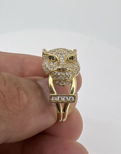 14K Yellow Gold CZ Panther Ring Size 9