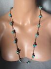 VINTAGE NATIVE AMERICAN NAVAJO BEAD SOLID STERLING SILVER TURQUOISE NECKLACE 29”