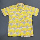 Tropicana Vintage Hawaiian Button Down Shirt Yellow Gray Palms Size Medium