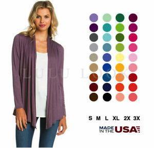 Women Solid Long Sleeve Cardigan Open Front Shawl Sweater Wrap Top PLUS USA S-3X