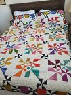 Hand made Pinwheel pattern, bright multi colored quilt, 70
