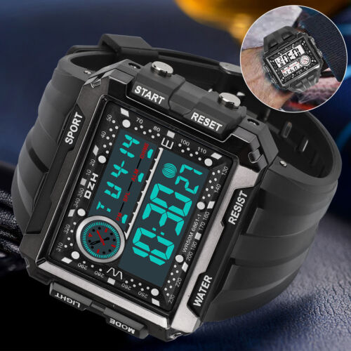 Fashion Men's Sports Waterproof Watch LED Large Digital Multifunction Wristwatch